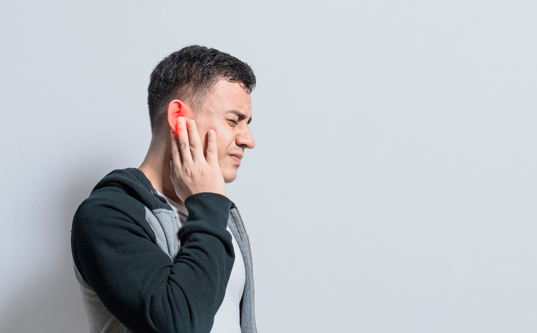 A person with otitis and tinnitus, Person with ear pain, on